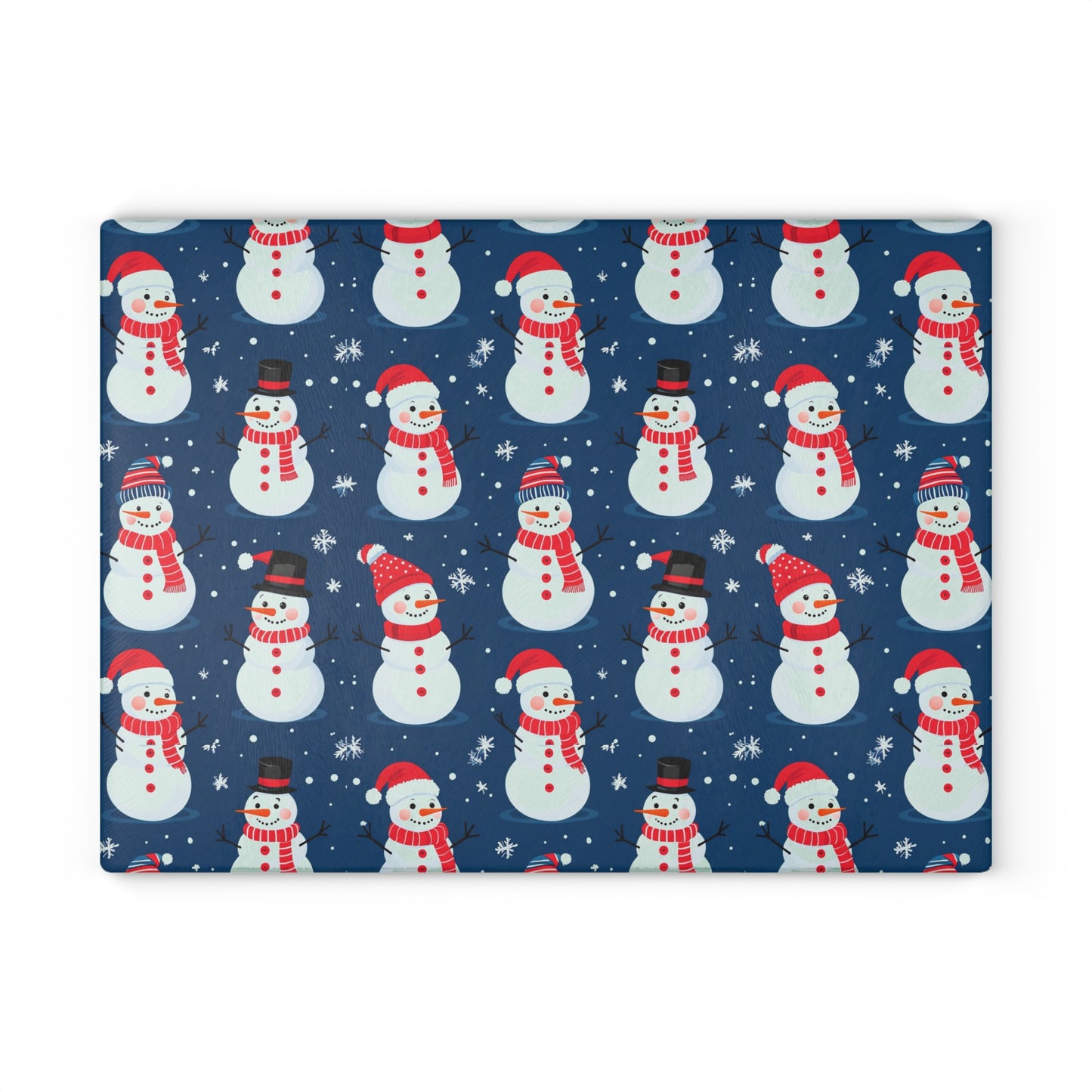 Snowman Pattern Glass Cutting Board — Festive Holiday Kitchen Decor