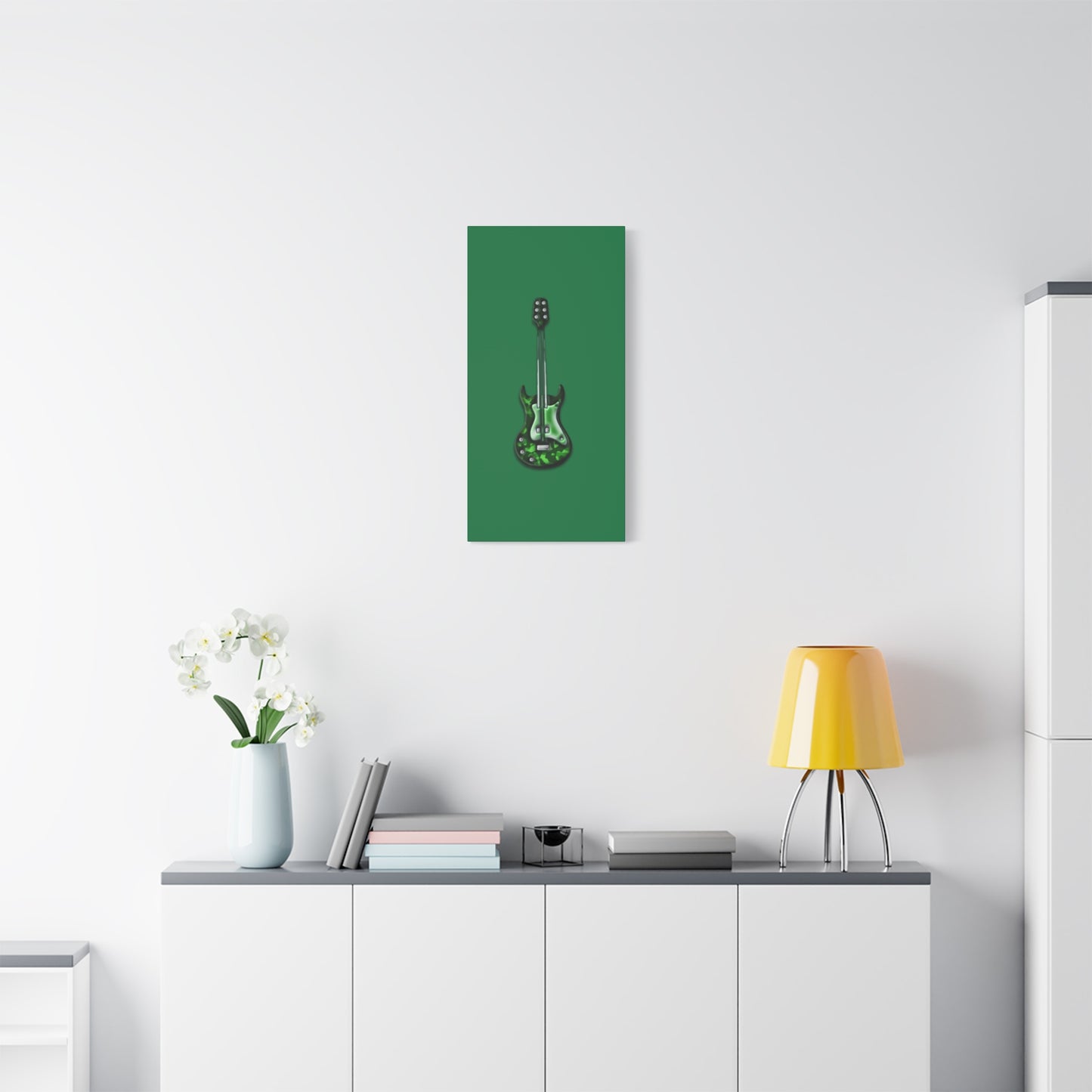 Green Electric Guitar Canvas Art, Music Wall Decor, Rock n Roll Gift, Guitar Lover's Art, Stretched Green Canvas, Home Theater Decor