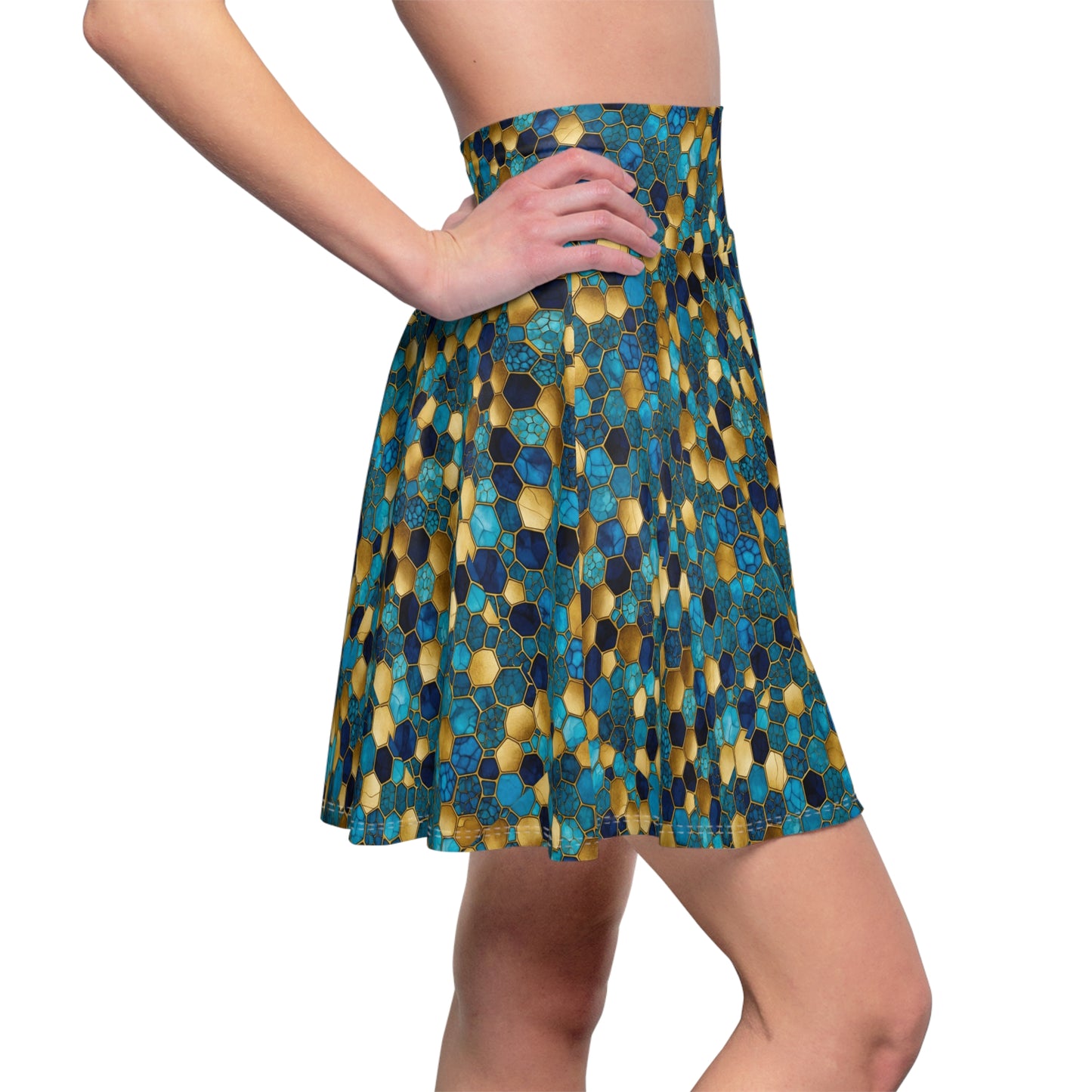 Vibrant Honeycomb Print Skater Skirt, Stylish Summer Skirt, Trendy Casual Skirt, Boho Skater Skirt, Perfect for Festivals