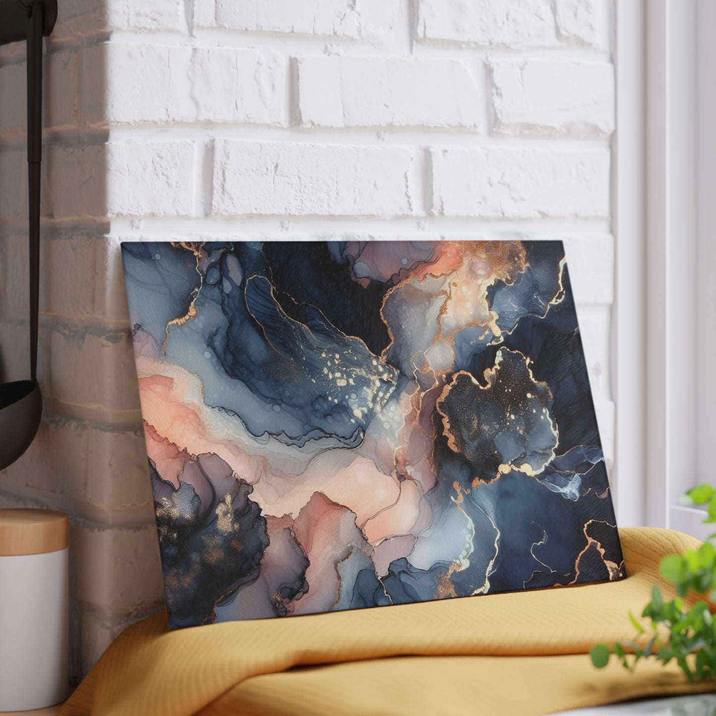 Tempera Marble Glass Cutting Board — Elegant Blue, Pink & Gold Kitchen Decor