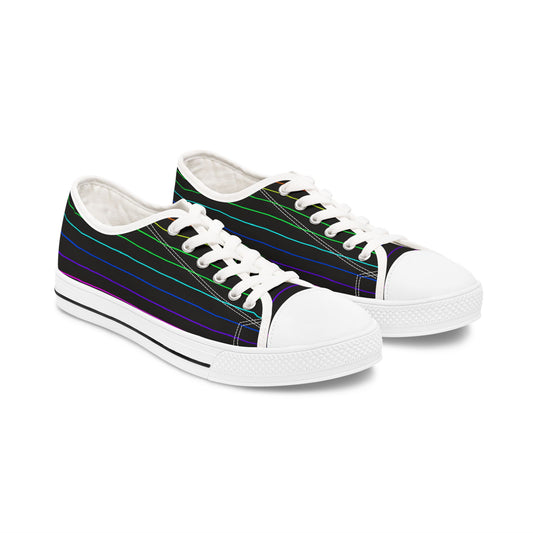 Low Top Sneakers — Black Retro Neon Stripe Casual Shoes for Women