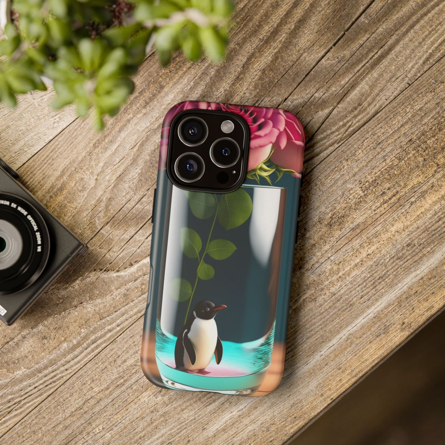 Penguin in a Glass Floral Tough Phone Case — Cute Protective Phone Cover
