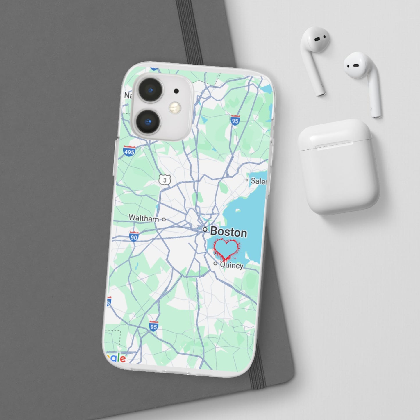 Boston Map Flexi Case for iPhone, Custom Location Phone Case, Unique Gift, Boston Heart Design, Travel Lover Accessory