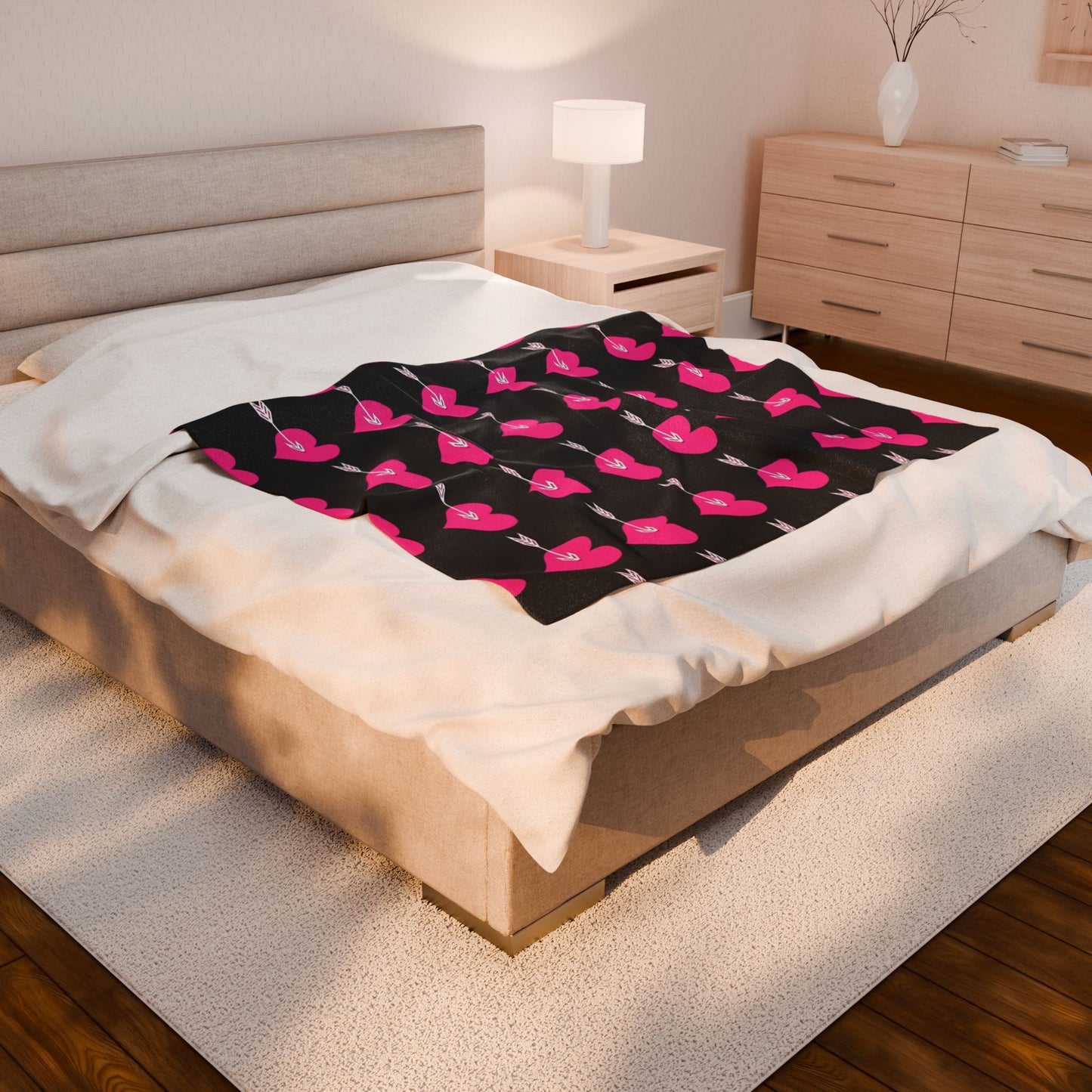 Cozy Heart Pattern Velveteen Plush Blanket, Valentine's Gift, Home Decor, Winter Comfort, Soft Throw
