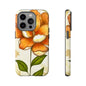 Floral Phone Case with Orange Flower Design, Tough Phone Cover, Floral Gift, Stylish Tech Accessory, Nature Lovers, Spring Vibes