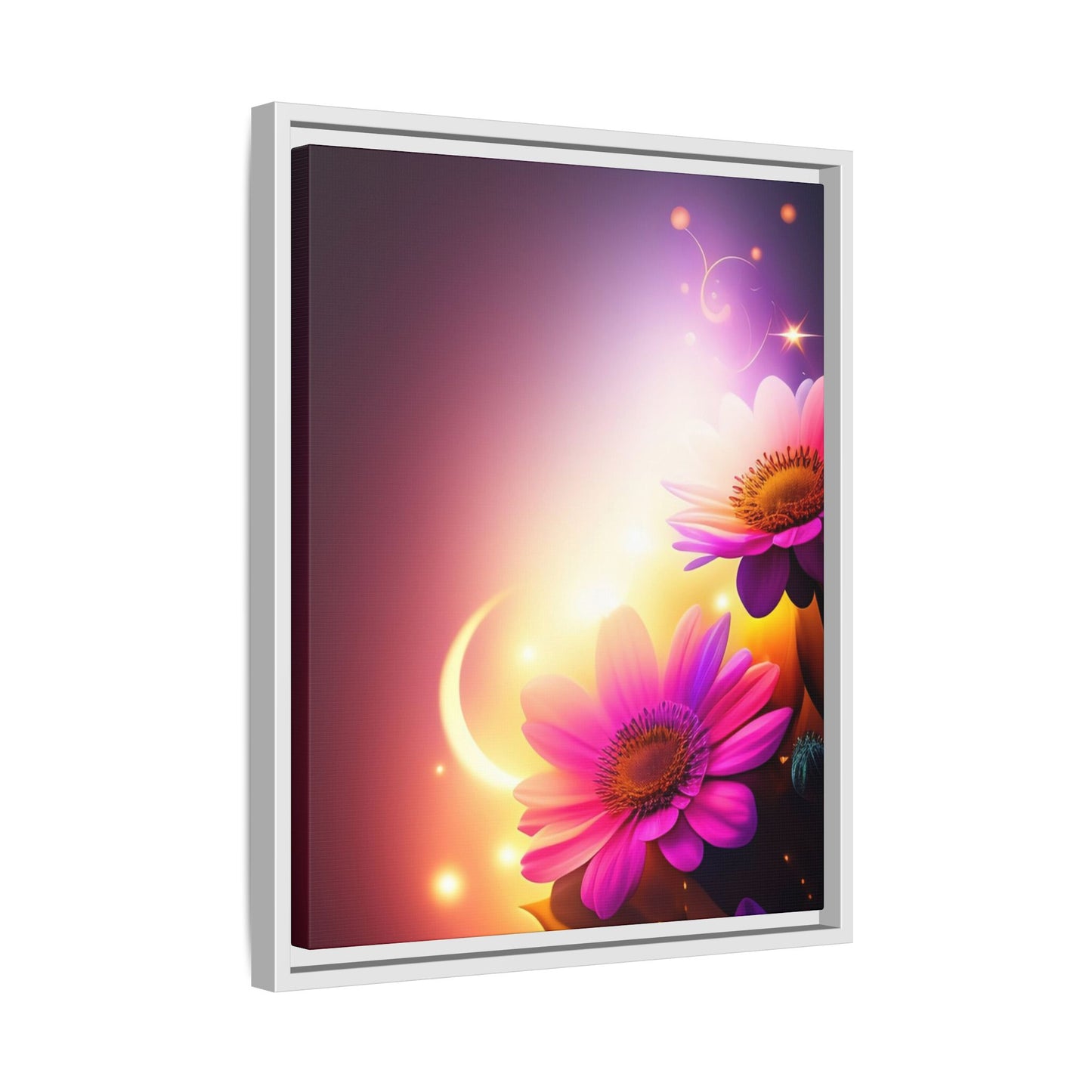 Framed Floral Canvas Art — Pink Daisies Sunset Wall Print
