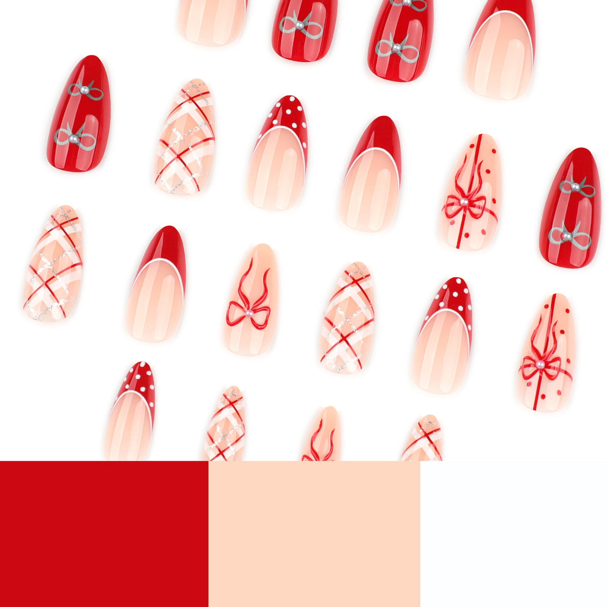 Red Bow and Polka Plaid Festive Press-On Nails – Image 4