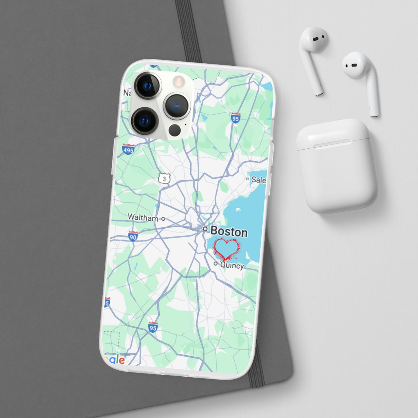 Boston Map Flexi Case for iPhone, Custom Location Phone Case, Unique Gift, Boston Heart Design, Travel Lover Accessory