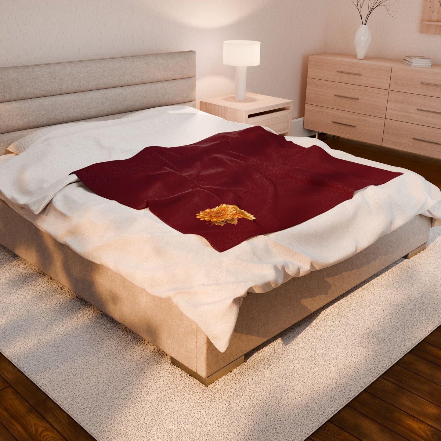Cozy Velveteen Plush Blanket with Floral Design, Soft Throw Blanket for Home, Wedding Gift, Autumn Decor, Personalized Gift