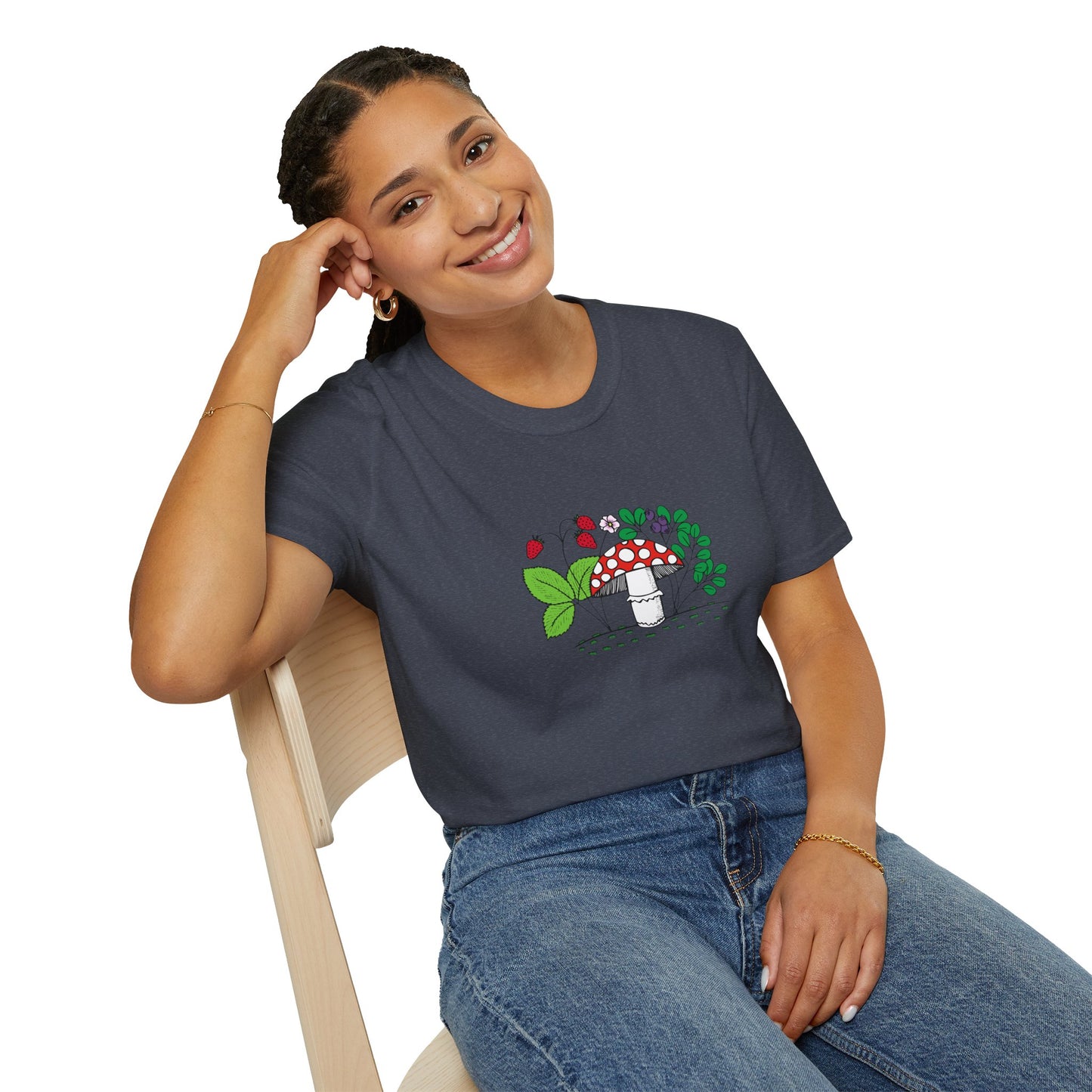 Whimsical Mushroom T-Shirt for Nature Lovers, Casual Tees, Gift for Gardeners, Unisex Softstyle Shirt, Eco-Friendly Apparel