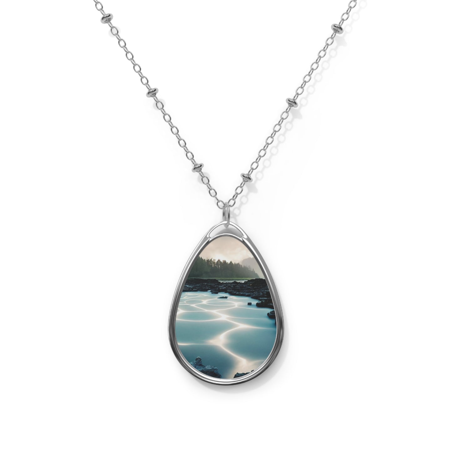 Serene Landscape Oval Necklace, Nature Jewelry, Minimalist Pendant, Gift for Her, Travel Accessory, Boho Necklace