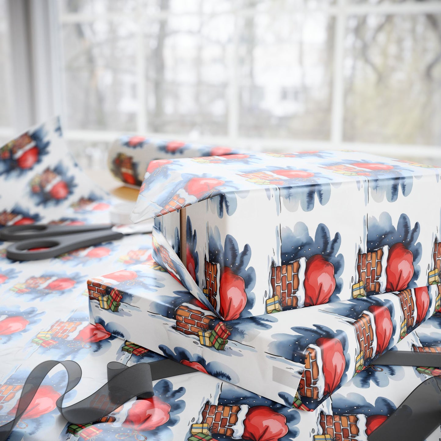 Wrapping Paper - Cute Cartoon Heart and Gift Pattern, Valentine’s Day & Birthday Gift Wrap