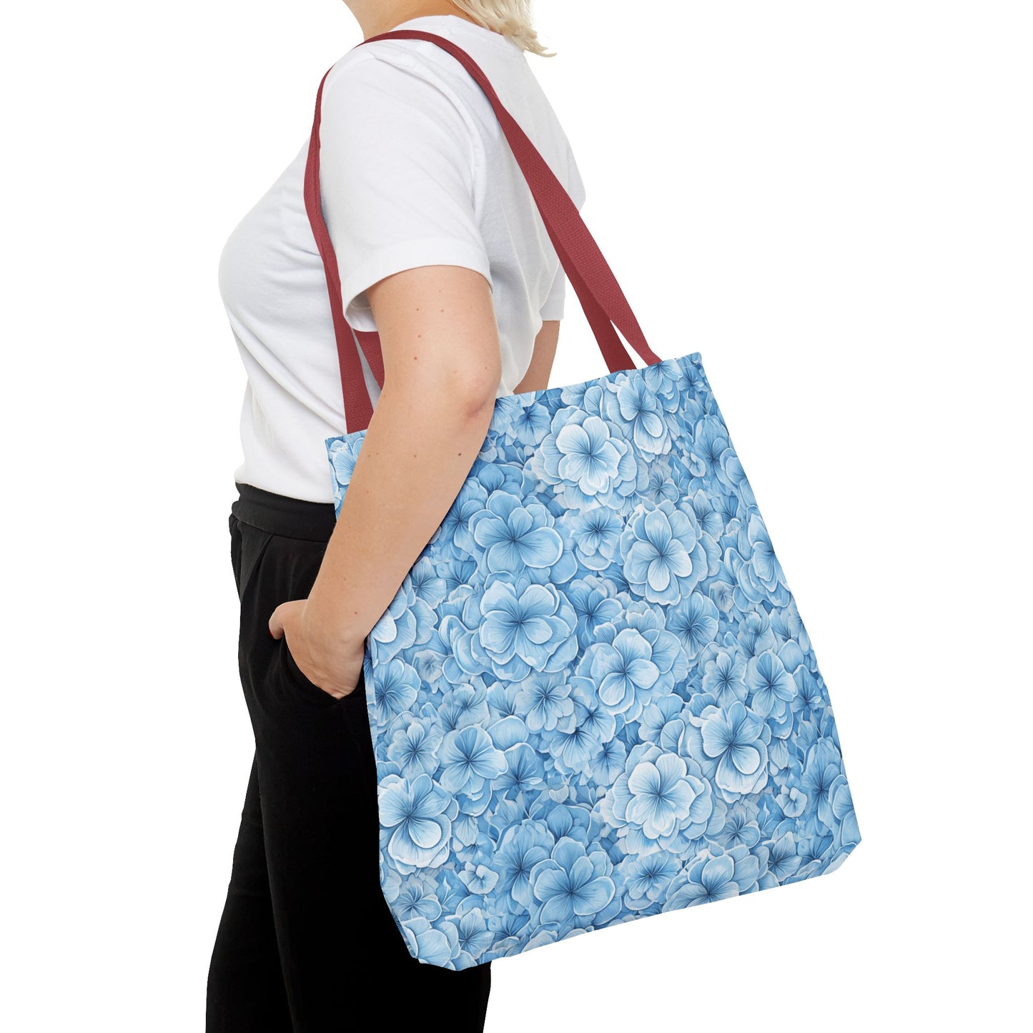 Blue Watercolor Floral Tote Bag — Reusable Flower Pattern Shopper