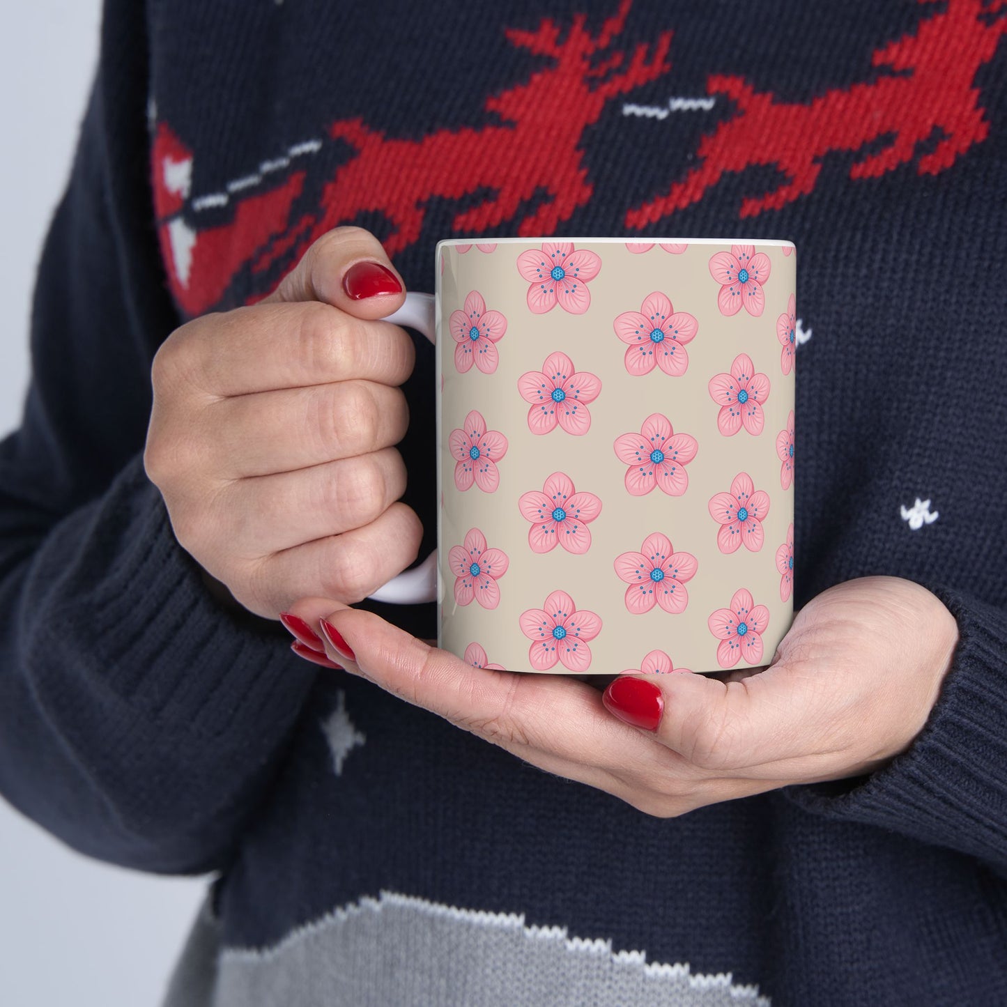 Pink Floral Ceramic Mug | Cute Coffee Cup for Flower Lovers, Tea Lovers, Gift for Her, Mother's Day, Birthday
