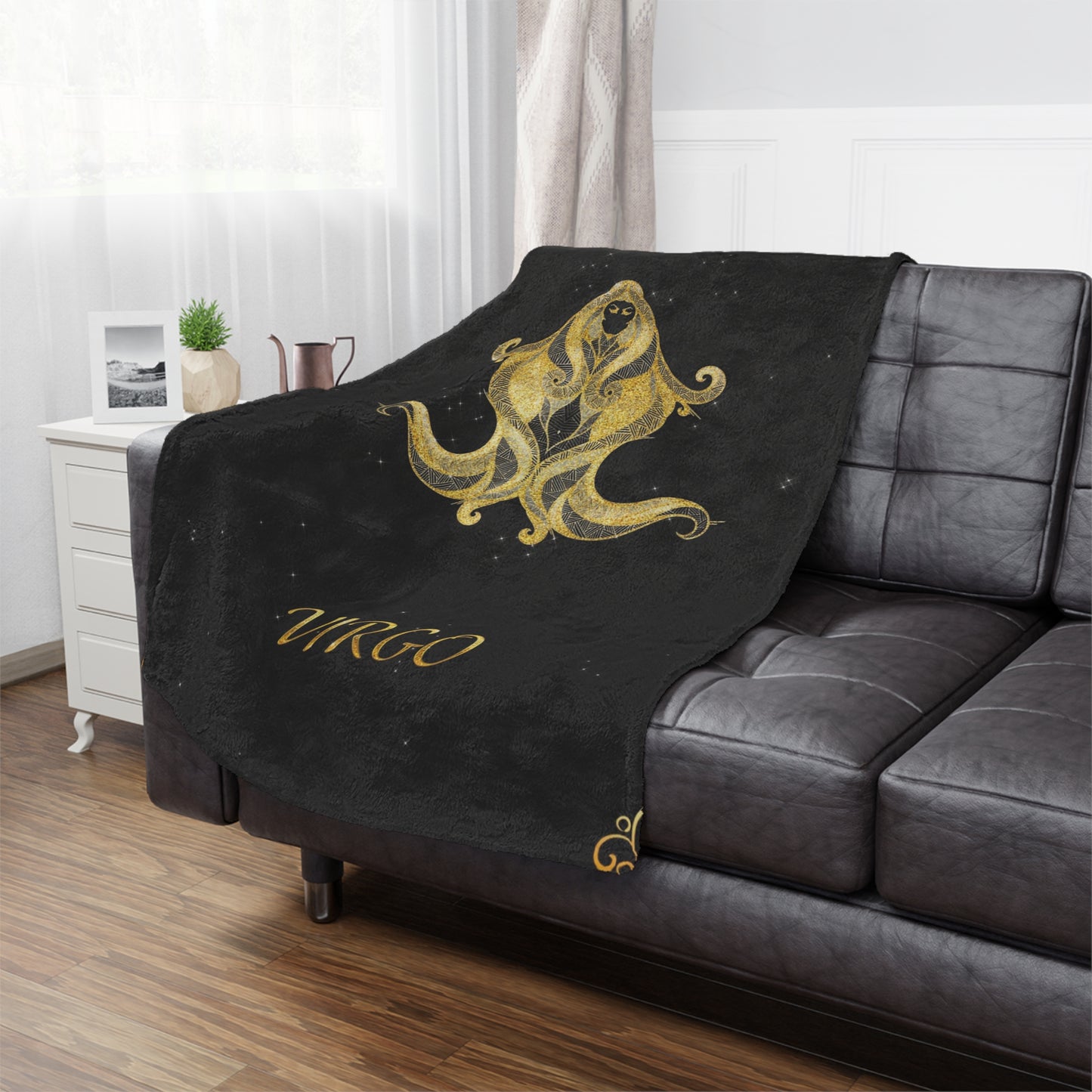 Virgo Zodiac Minky Blanket — Gold Astrological Sign Plush Throw