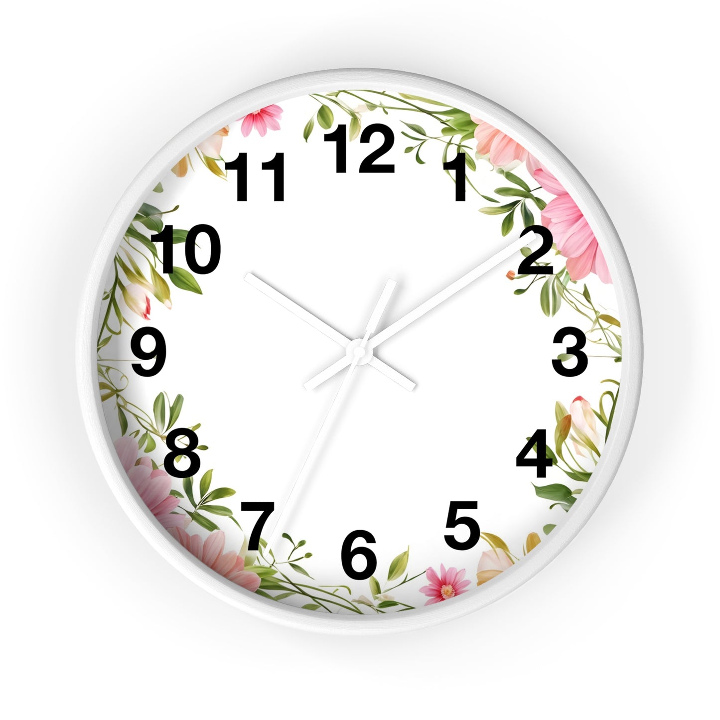 Floral Wreath Wall Clock — Pink Garden Decorative Timepiece