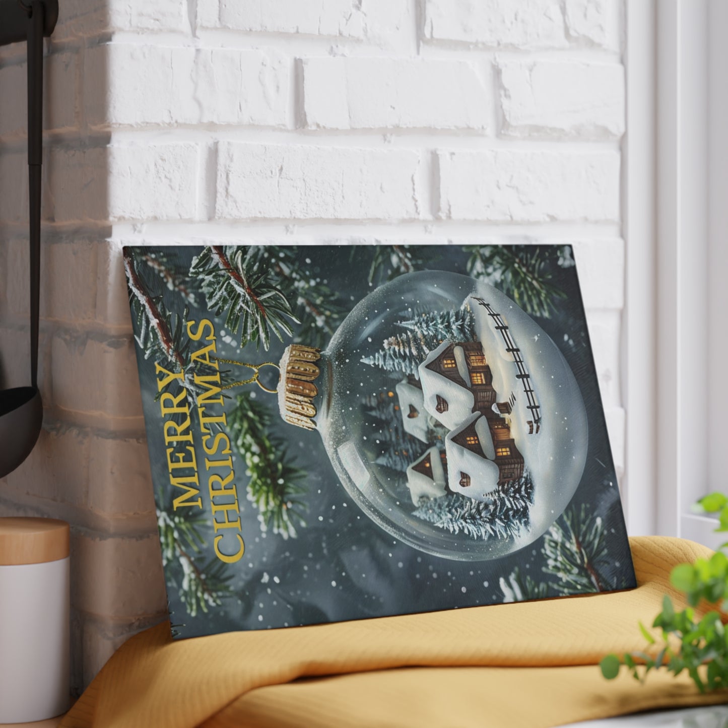 Christmas Ornament Glass Cutting Board — Merry Christmas Holiday Kitchen Decor