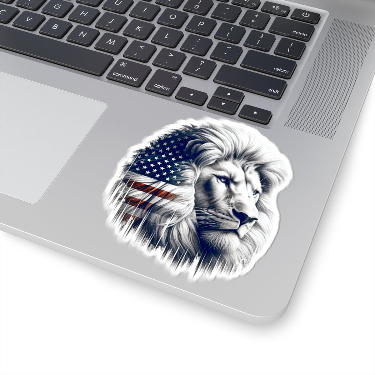 American Flag Lion Kiss-Cut Sticker — Patriotic Lion Decal for Laptop, Water Bottle