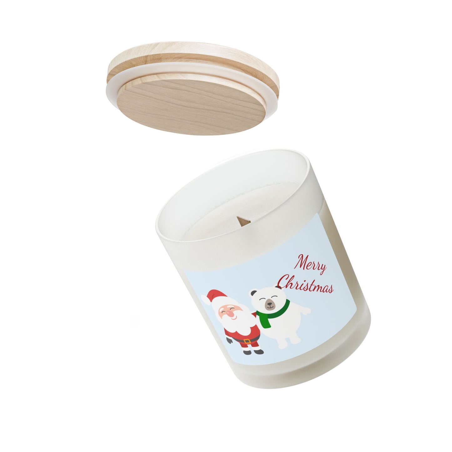 Christmas Santa & Polar Bear Frosted Glass Candle — 11oz Merry Christmas Holiday Scented Candle