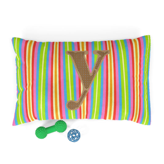 Colorful Striped Pet Bed with Personalized Letter, Dog Bed, Cat Bed, Cozy Pet Cushion, Fun Pet Accessory, Bright Pet Bedding