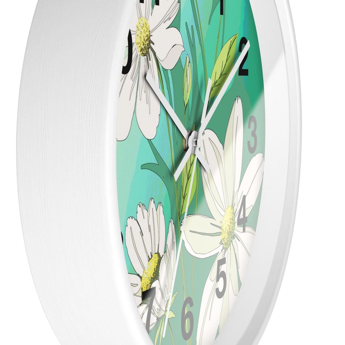 Wall Clock - Green White Floral