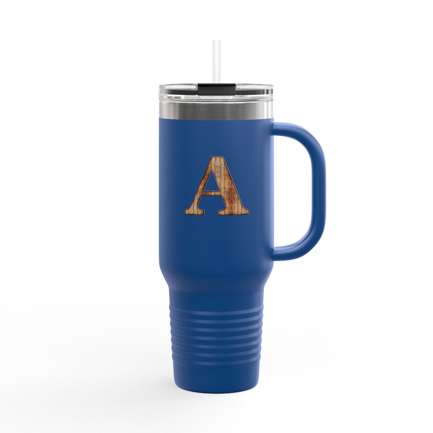 Wooden Monogram 40oz Insulated Travel Mug – Personalized Initial 'A'