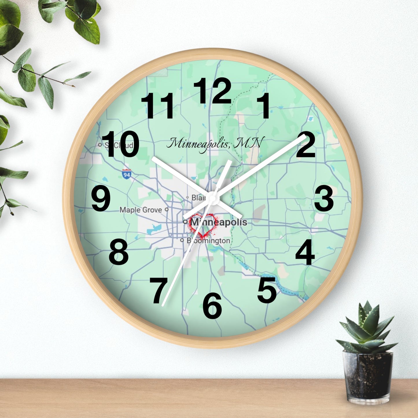 Personalized Map Wall Clock, Custom Home Decor, Minneapolis Gift, Modern Clock, Unique Housewarming, Wall Art, Office Decor