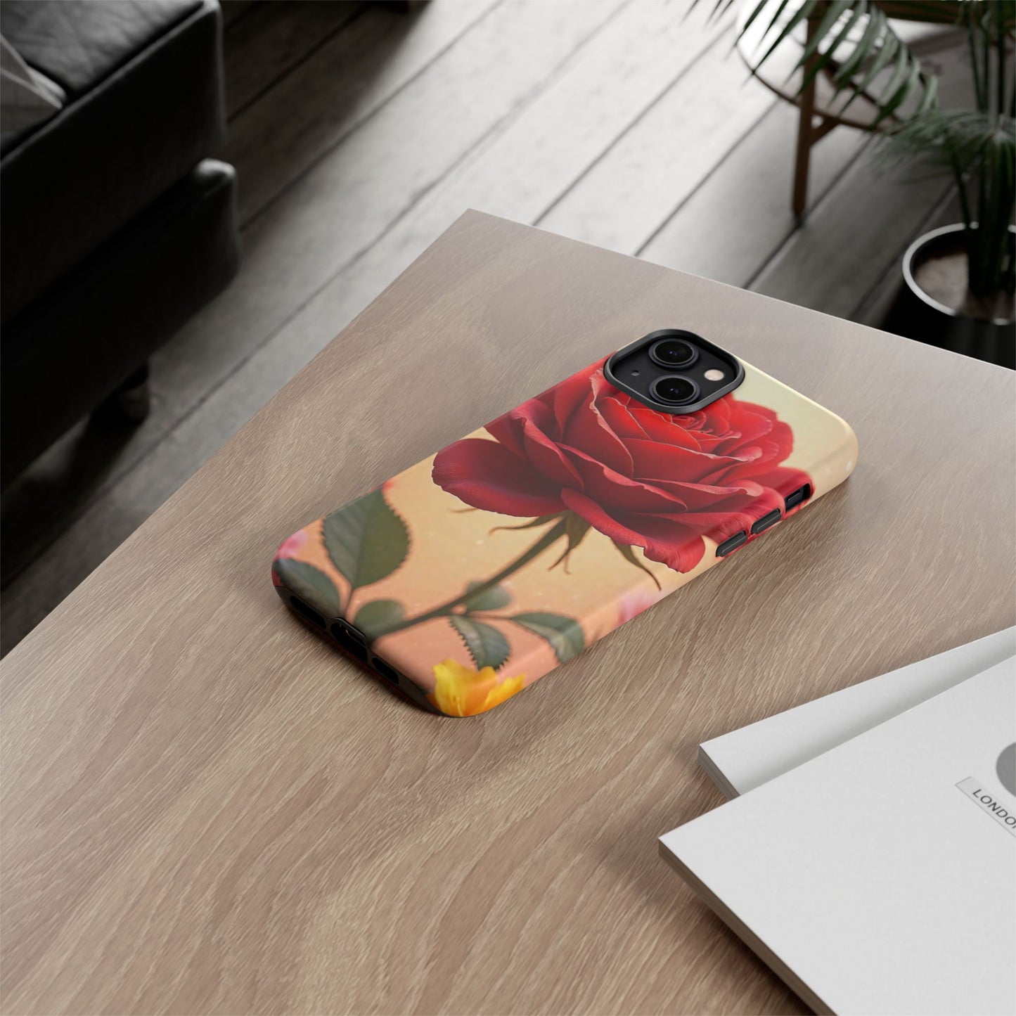 Floral Phone Case with Red Rose Design, Tough Phone Cover, Flower Print, Gift for Her, Stylish Accessory, Floral Aesthetic