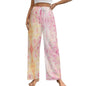 Faux Cotton Drawstring Women Wide Leg Pajamas Pants Pink Tie-Dye
