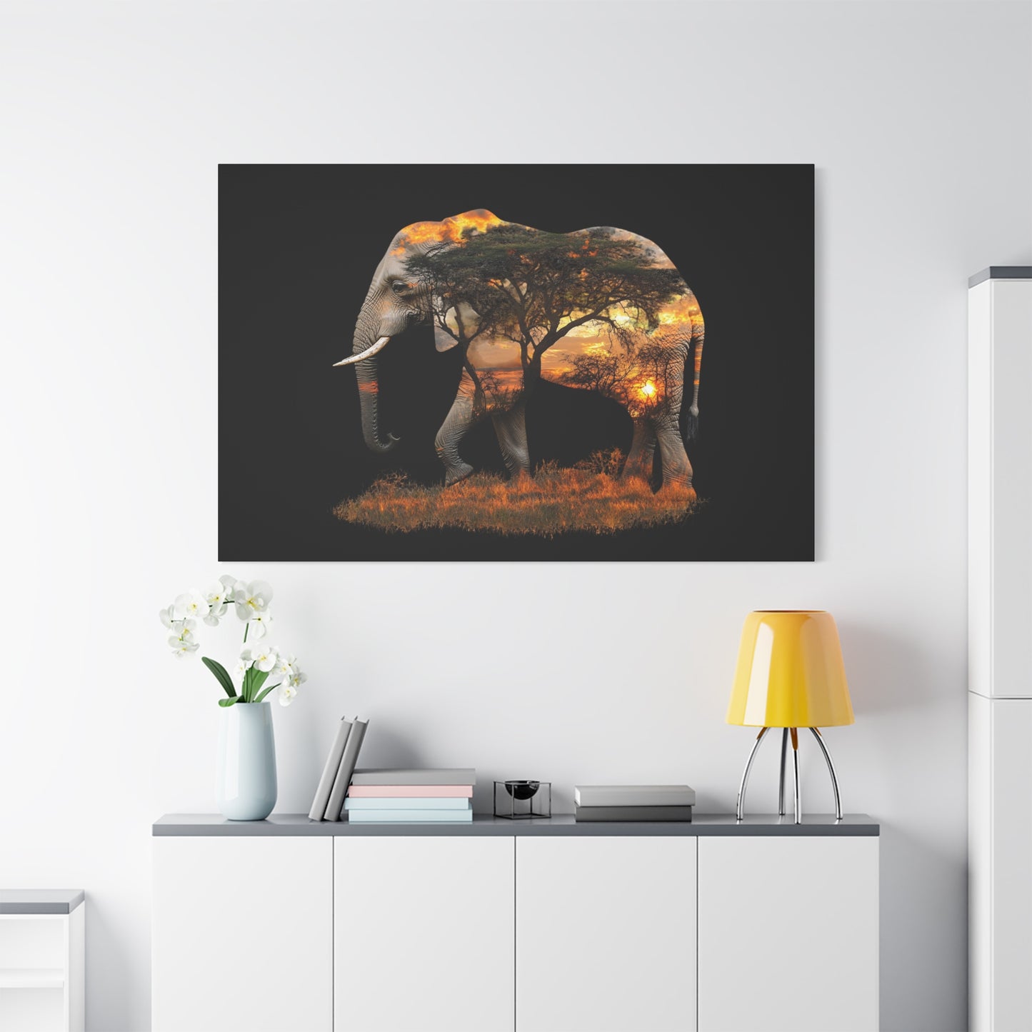 Elephant Tree Matte Canvas Art, Nature Wall Decor, Wildlife Home Decoration, Gift for Animal Lovers, Boho Living Room Accent