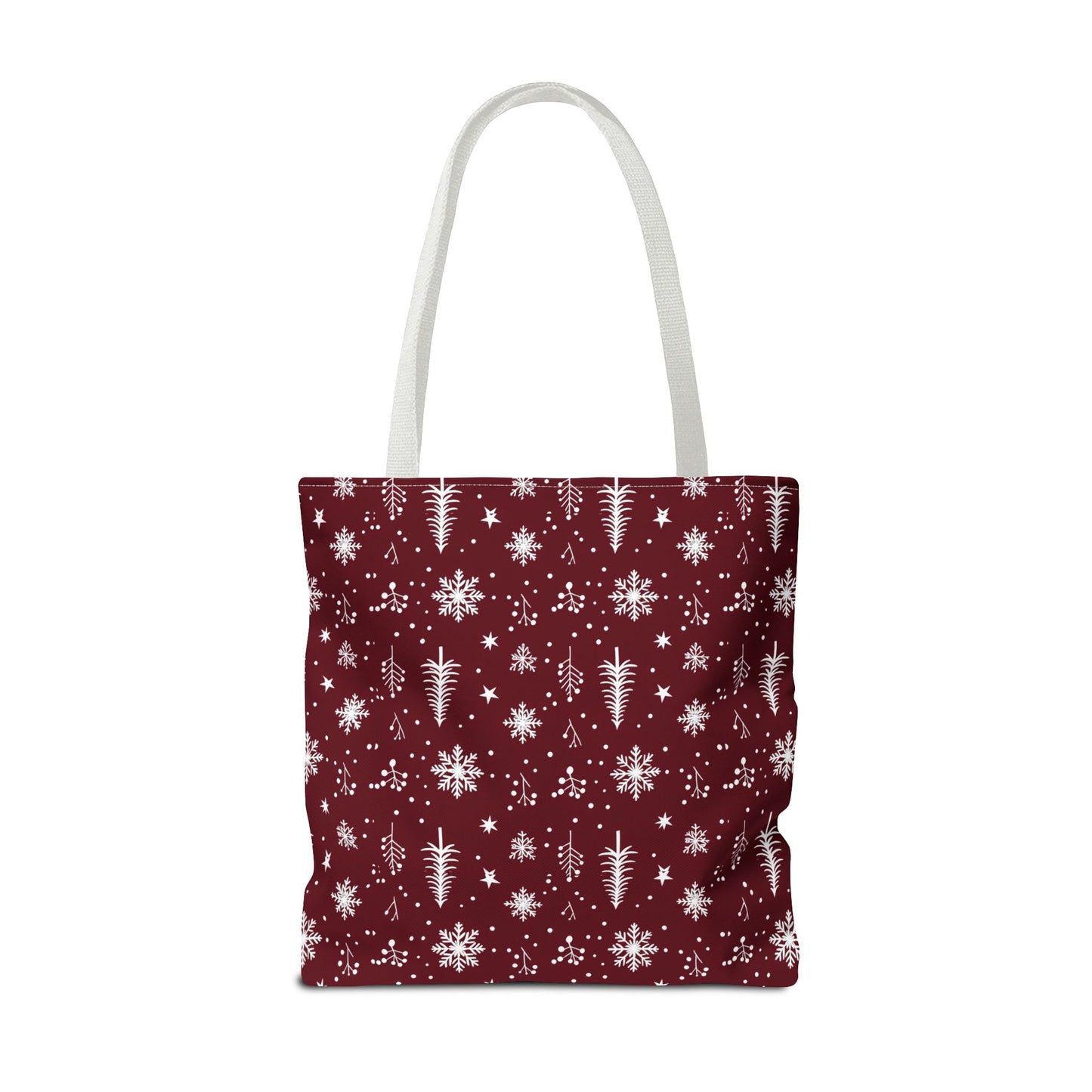 Christmas Snowflake Tote Bag – Burgundy Holiday Patterned Carryall