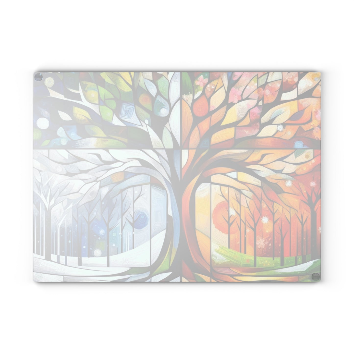 Four Seasons Tree Glass Cutting Board — Colorful Seasonal Kitchen Decor