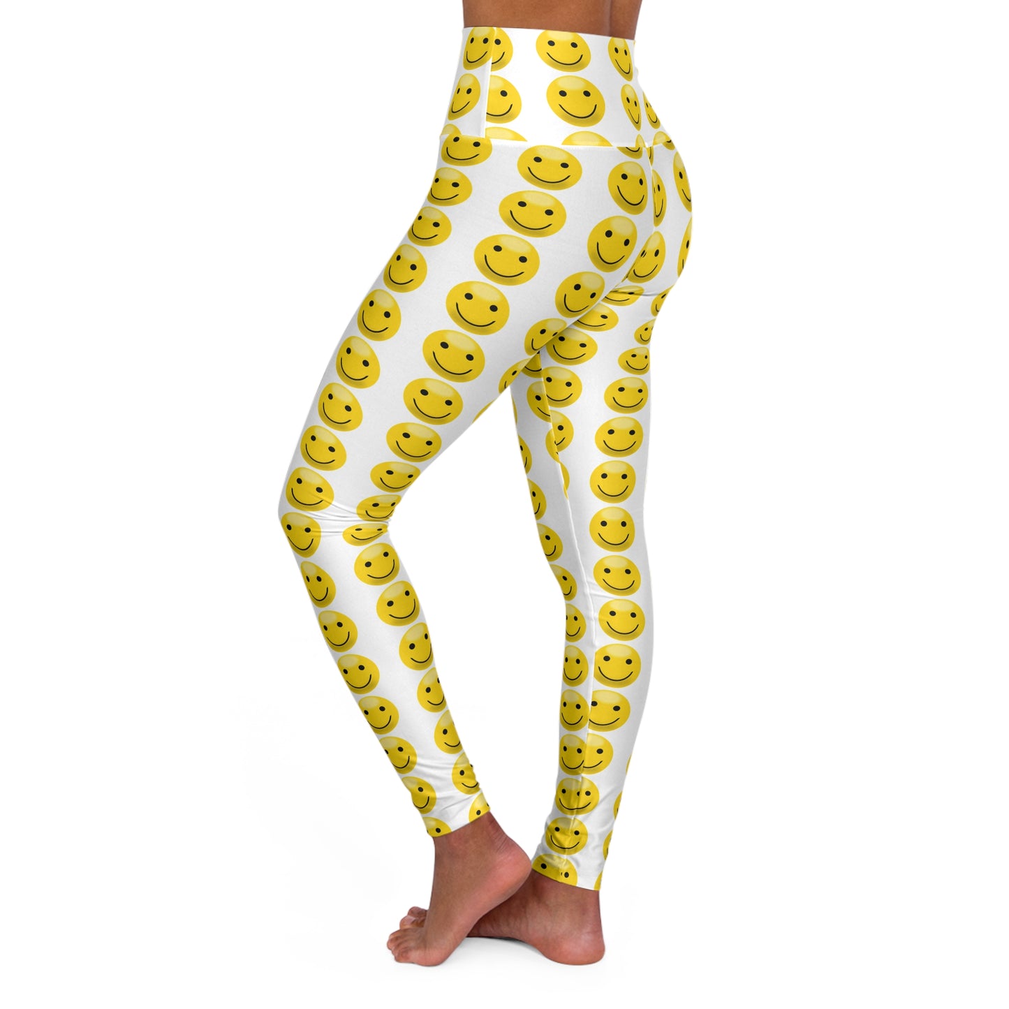 Happy Smiley High Waisted Yoga Leggings, Fitness Leggings, Cheerful Workout Gear, Cute Activewear, Yoga Pants for Women