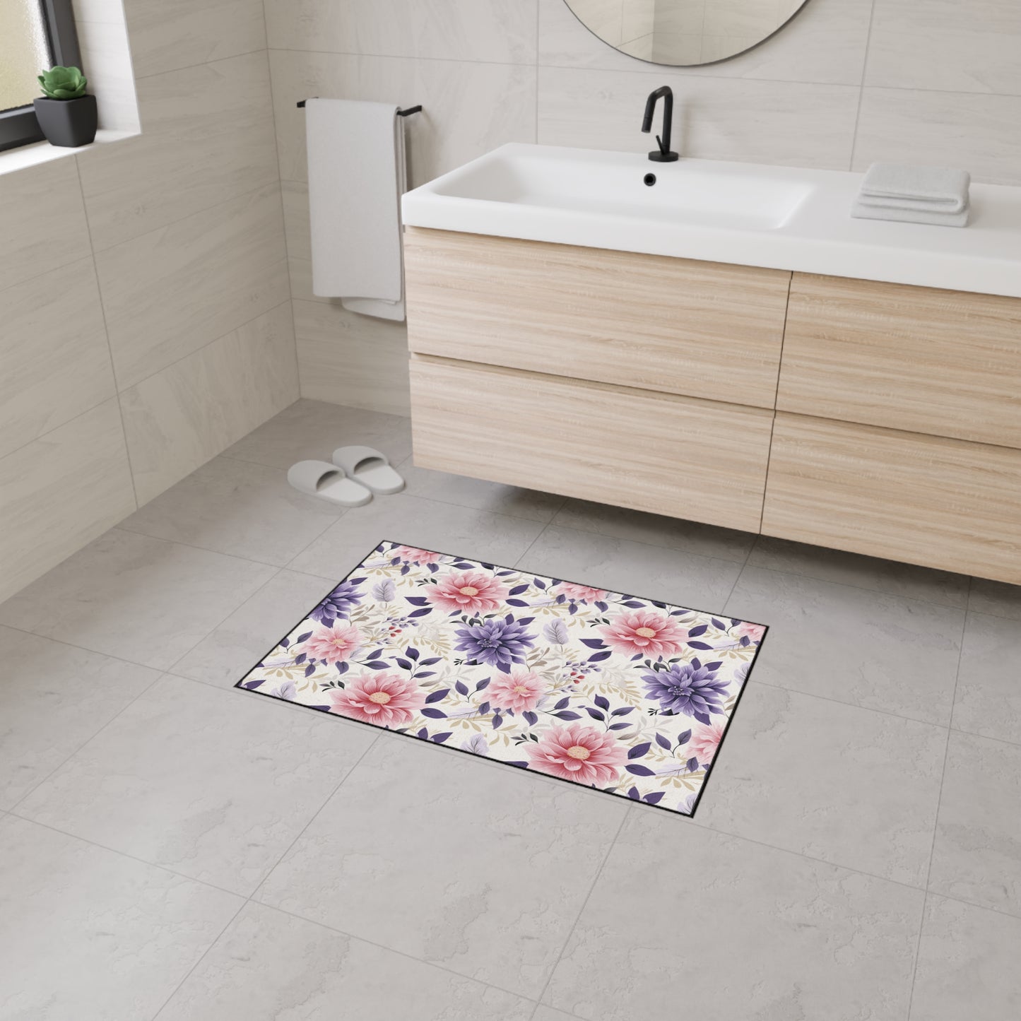 Floral Heavy-Duty Floor Mat — Pink & Purple Dahlia Entry Rug