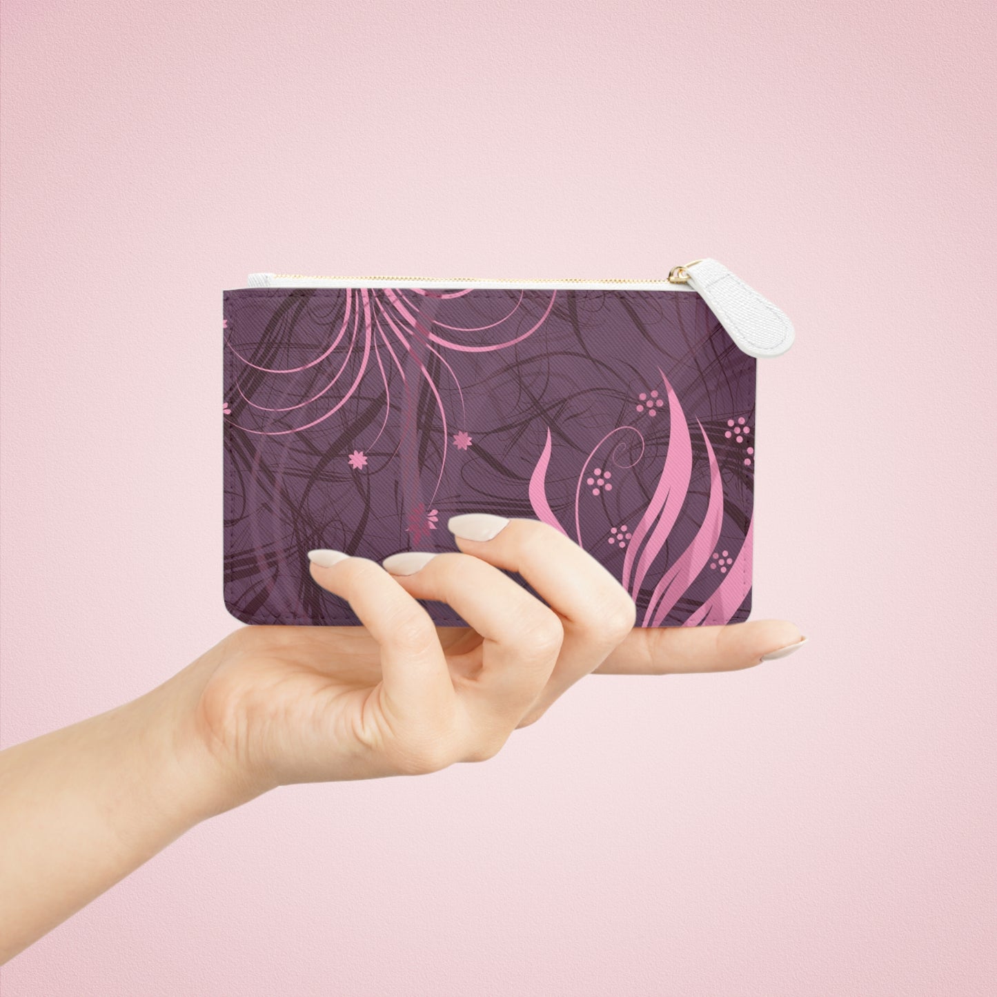 Floral Swirl Mini Clutch — Pink & Plum Compact Wristlet