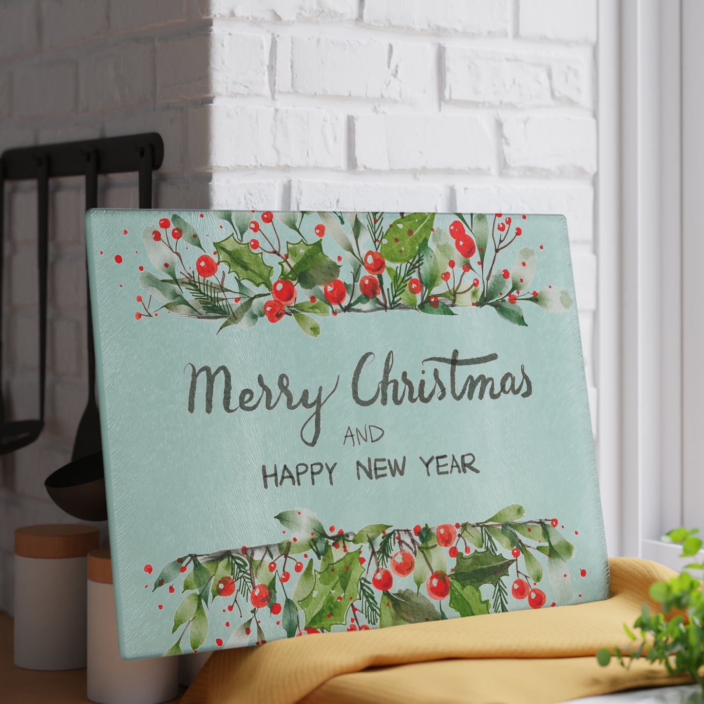 Merry Christmas Glass Cutting Board, Festive Kitchen Decor, Holiday Gift, Home Cook's Essentials, New Year Celebration