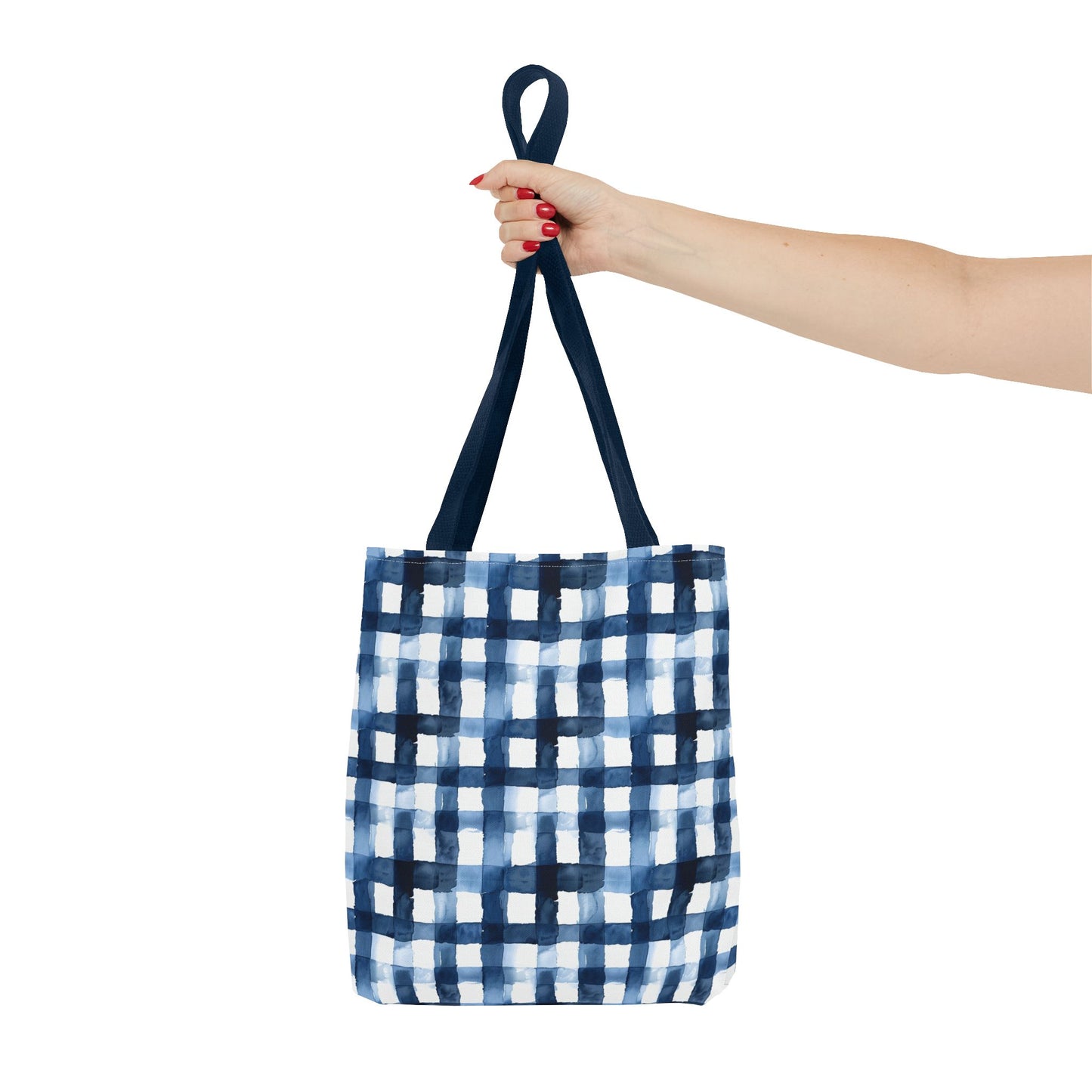 Blue Watercolor Plaid Tote Bag — Navy Check Pattern All-Over Print