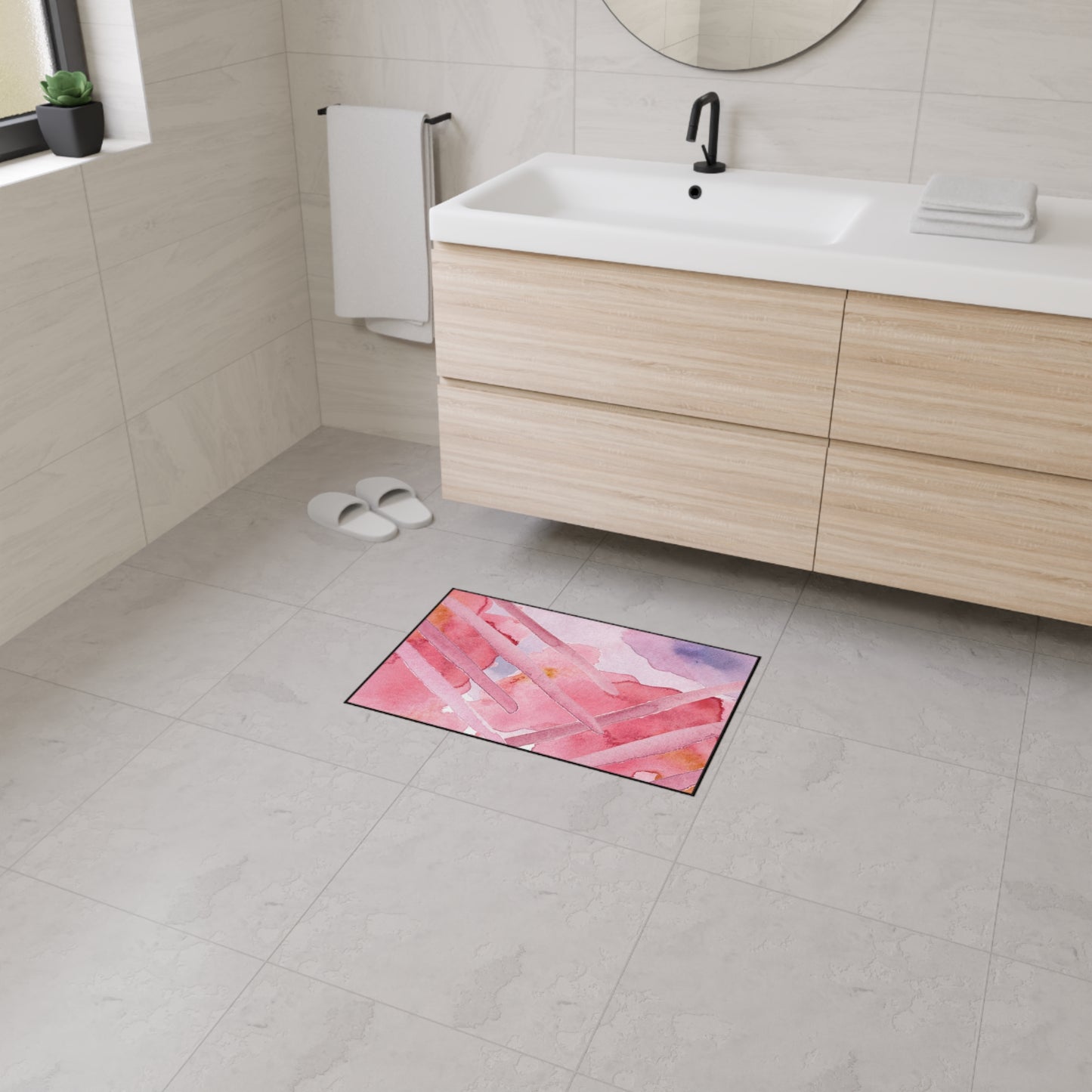 Pink Watercolor Abstract Heavy-Duty Floor Mat — Slip-Resistant Entry & Kitchen Rug