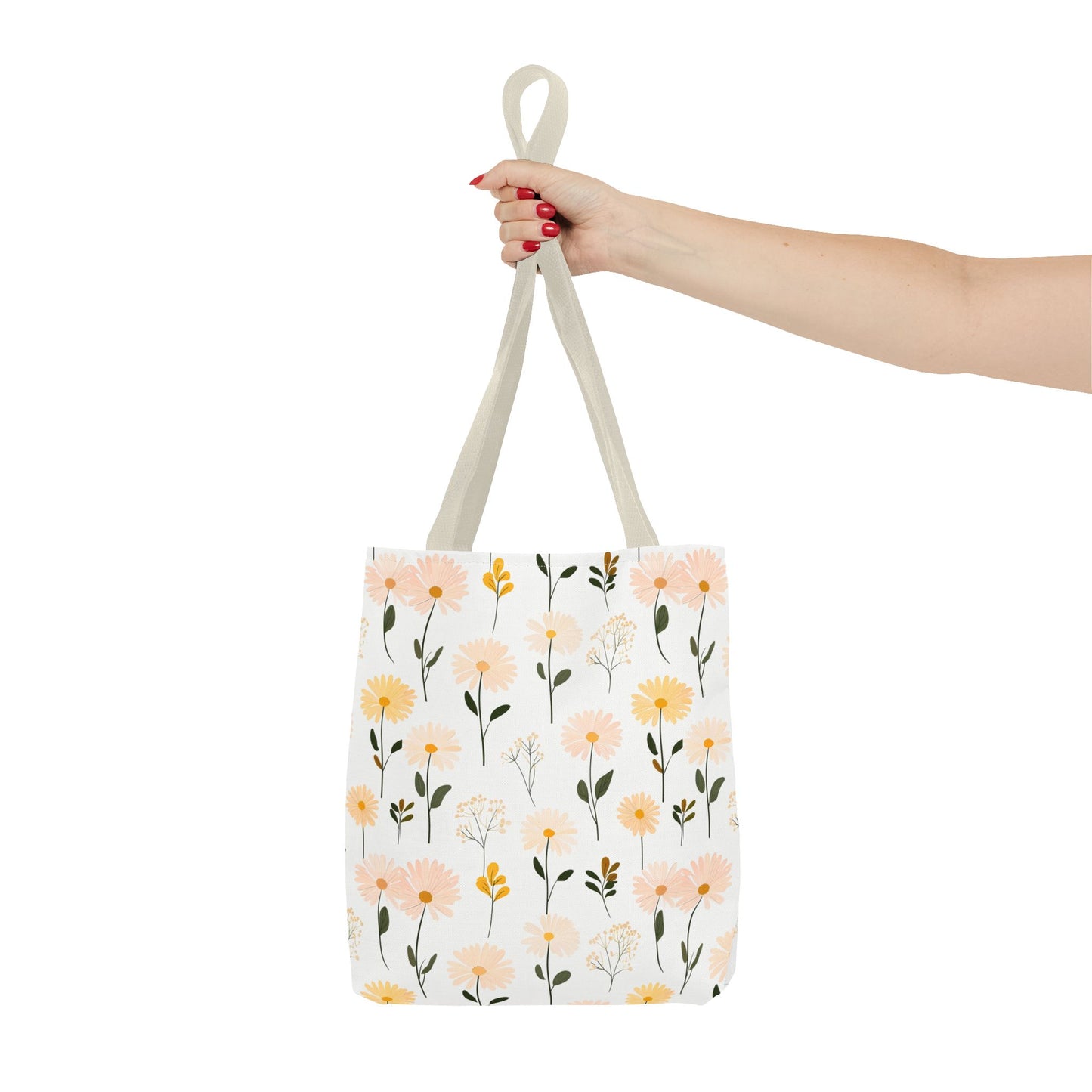 Floral Daisy Pattern Tote Bag — Pastel Spring Flowers All-Over Print