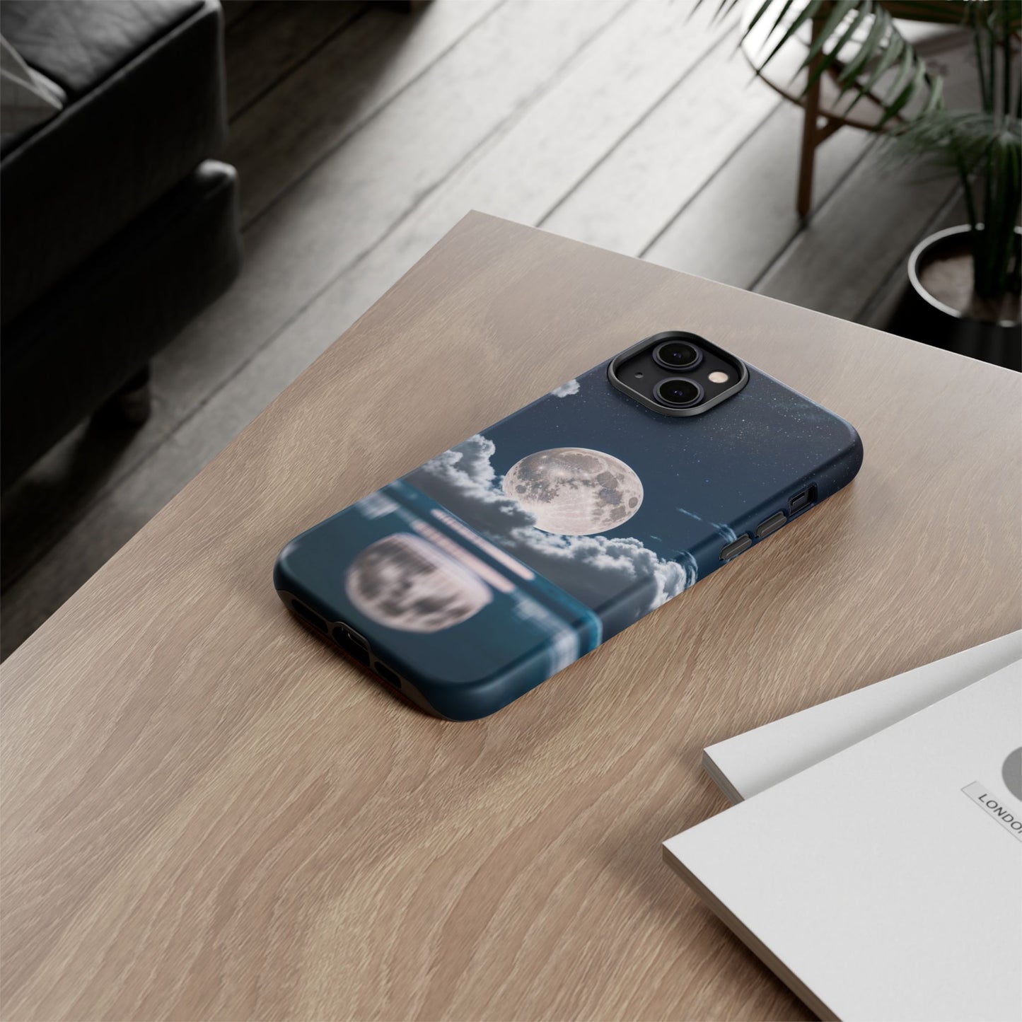 Moonlit Reflection Phone Case — Night Sky Moon & Clouds Tough Case