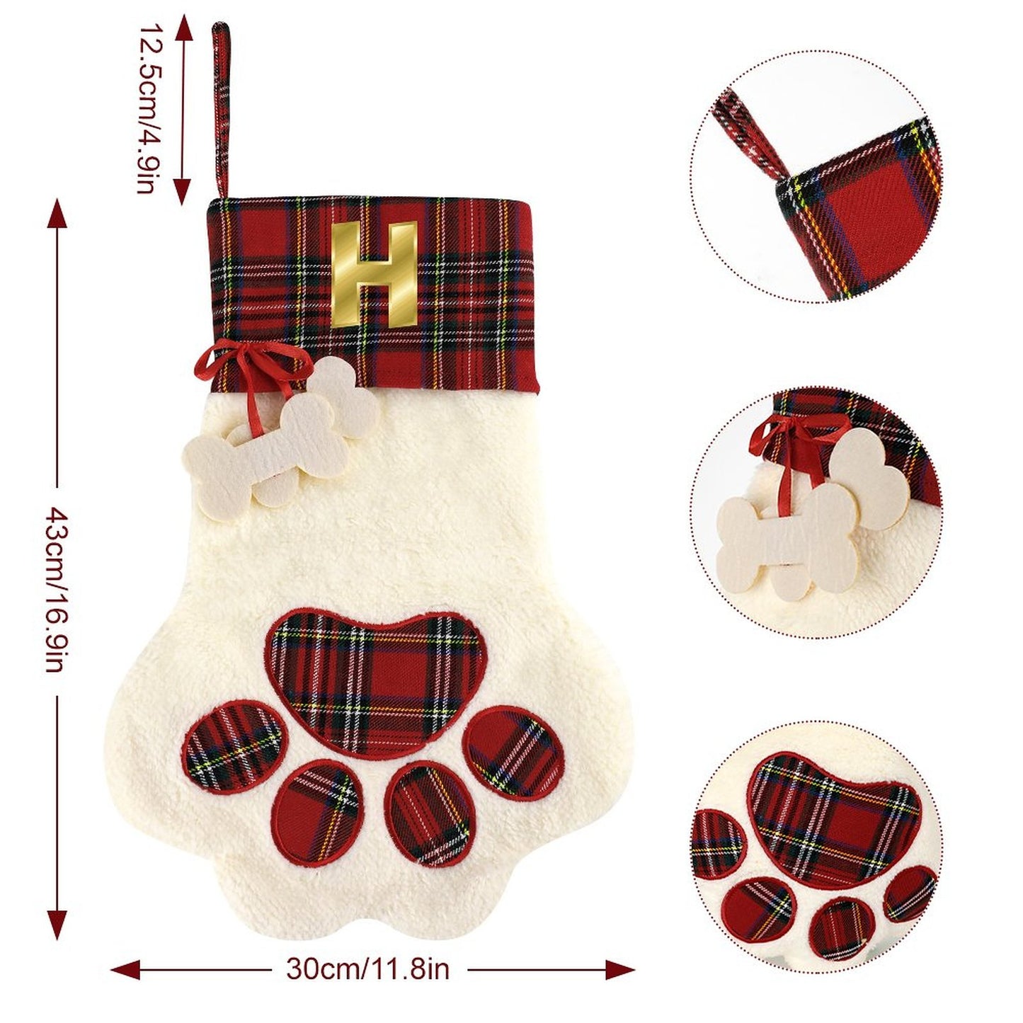 Pet Cat Dog Claw Christmas Stocking - Letter H