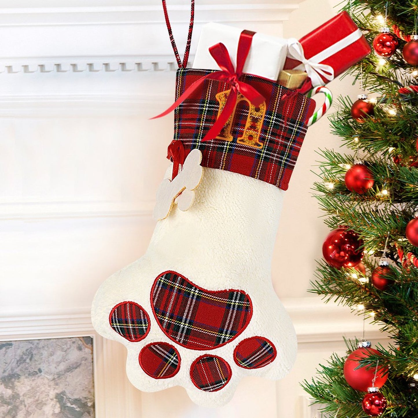 Pet Cat Dog Claw Christmas Stocking - Letter N