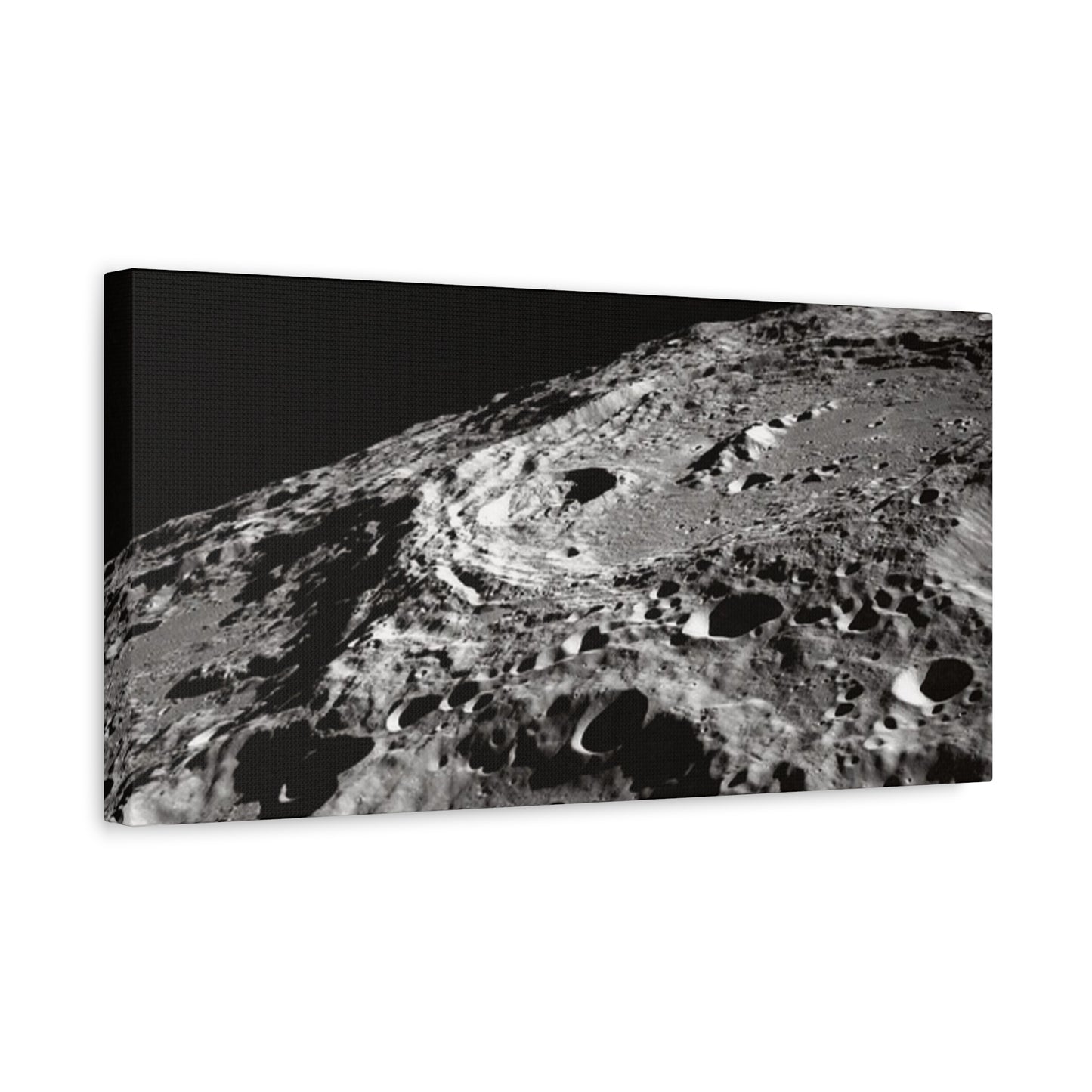 Lunar Surface Matte Canvas Print — Black & White Moon Crater Wall Art