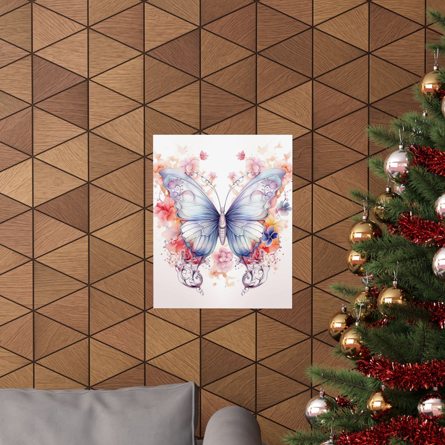 Butterfly Watercolor Wall Poster — Floral Pastel Matte Vertical Print