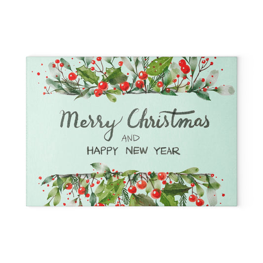 Merry Christmas Glass Cutting Board, Festive Kitchen Decor, Holiday Gift, Home Cook's Essentials, New Year Celebration