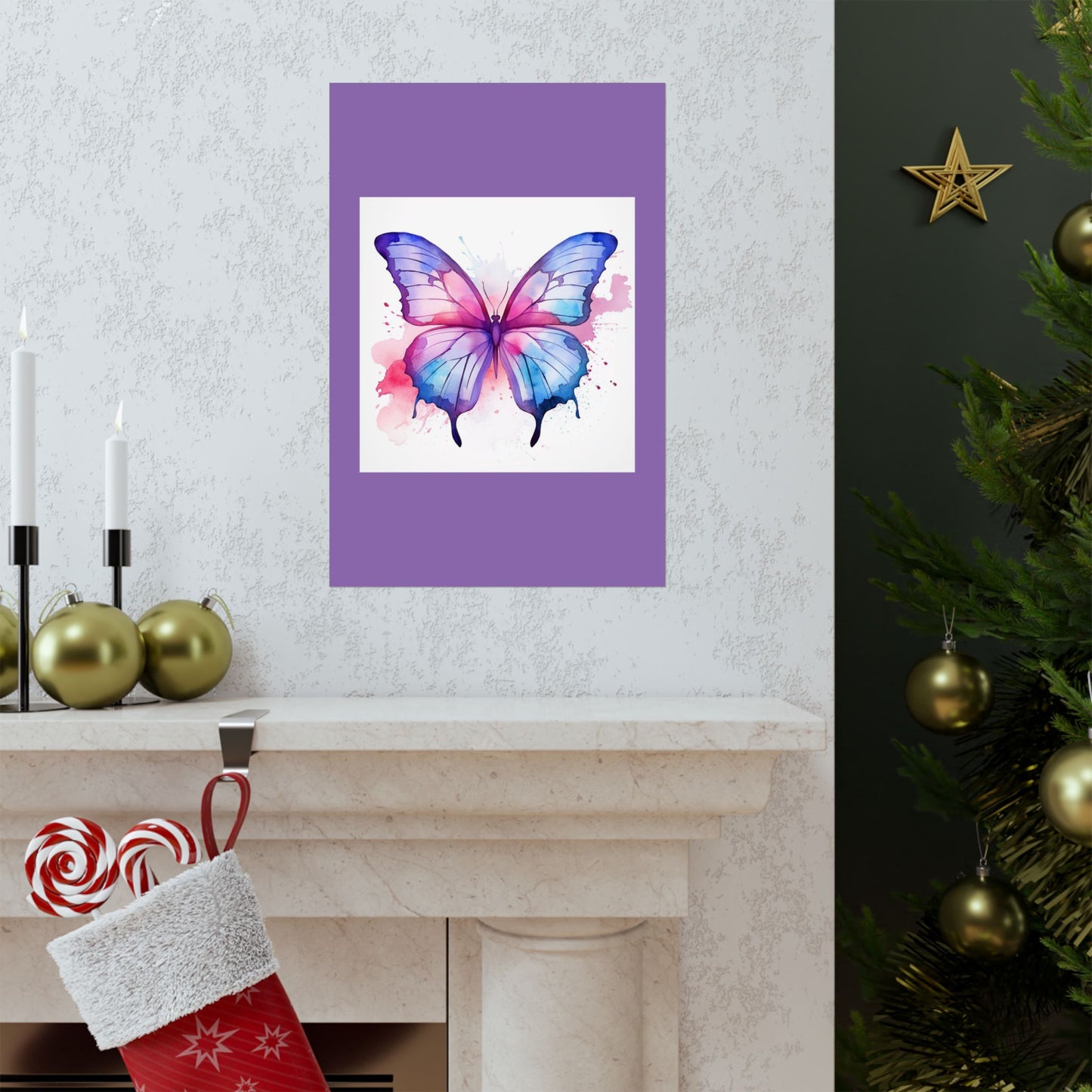 Butterfly Watercolor Matte Poster — Purple Vertical Art Print