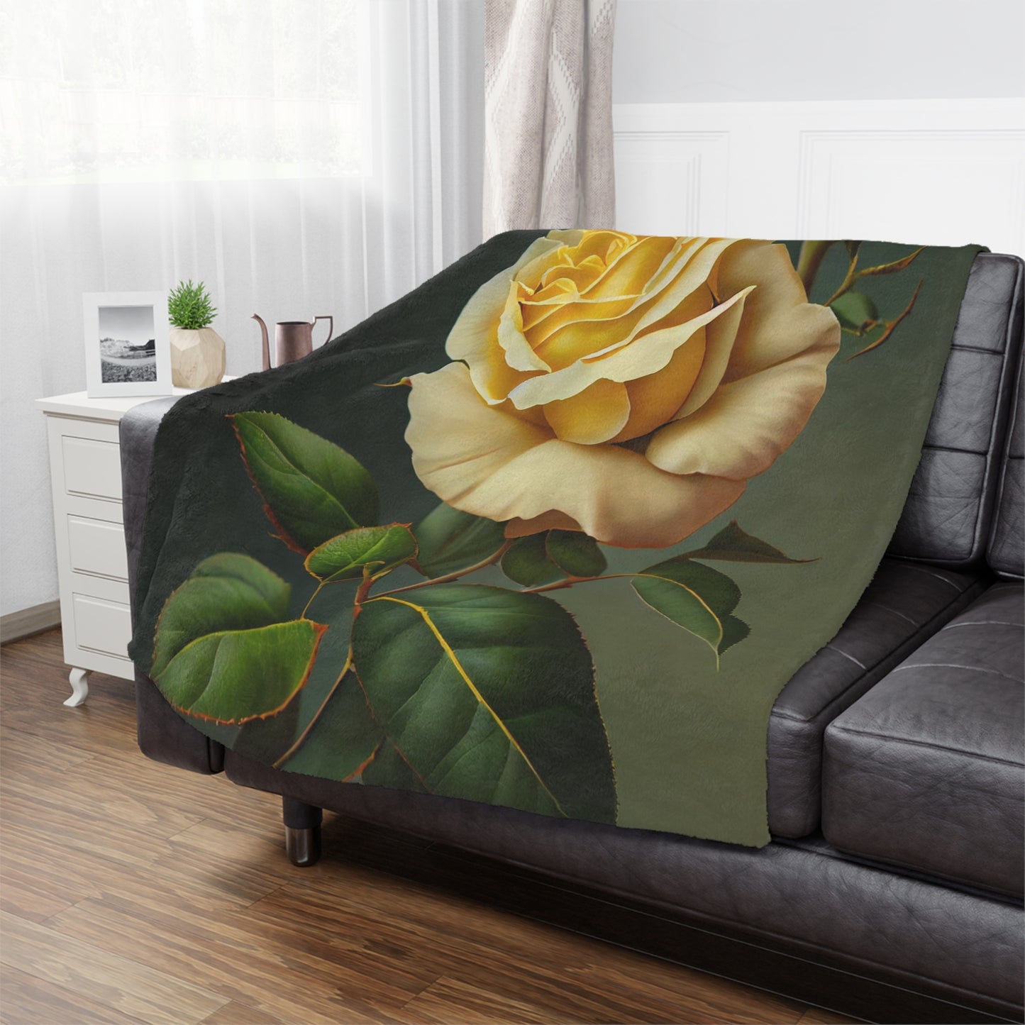 Yellow Rose Minky Blanket — Vintage Botanical Throw for Bedroom & Living Room