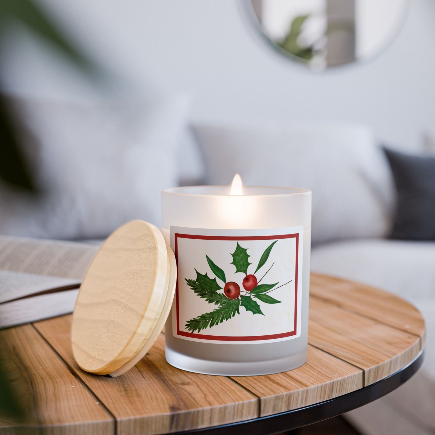 Holiday Botanical Candle - 11oz Frosted Glass, Christmas Decor, Eco-Friendly Gift, Aromatherapy Candle, Home Fragrance