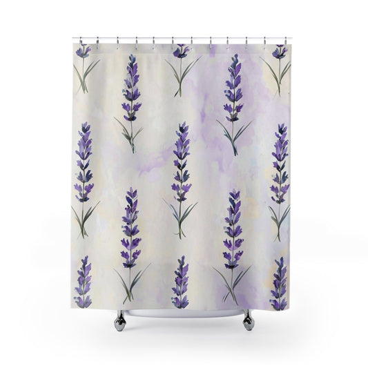 Lavender Watercolor Shower Curtain — Calming Floral Bathroom Decor