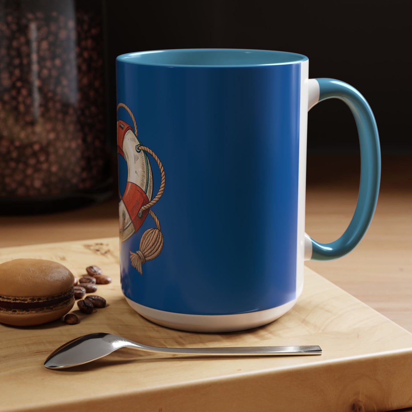 Lifesaver Accent Coffee Mug - Nautical Gift, Beach Decor, Sailor's Coffee Cup, Ocean Lover Mug, Summer Vibes